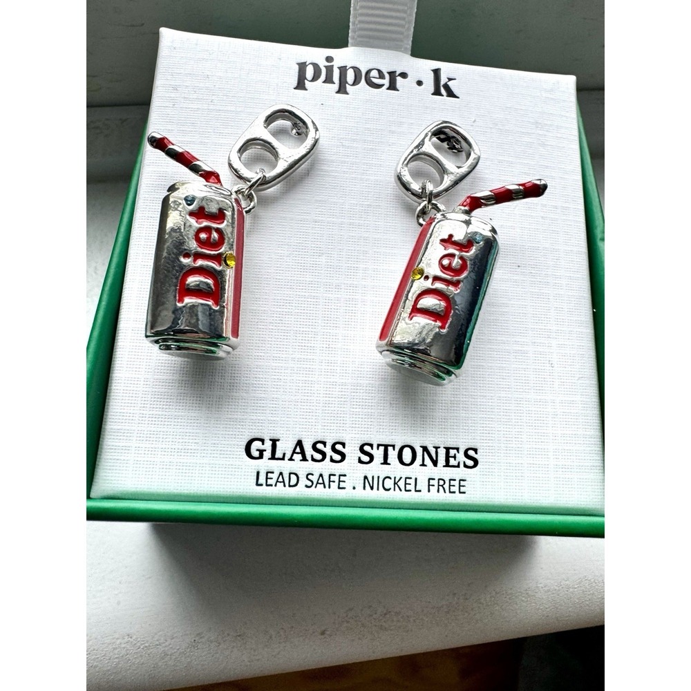 Piper K Diet Coke Post Pierced Earrings NIB Red Straw‎ Glass Stones